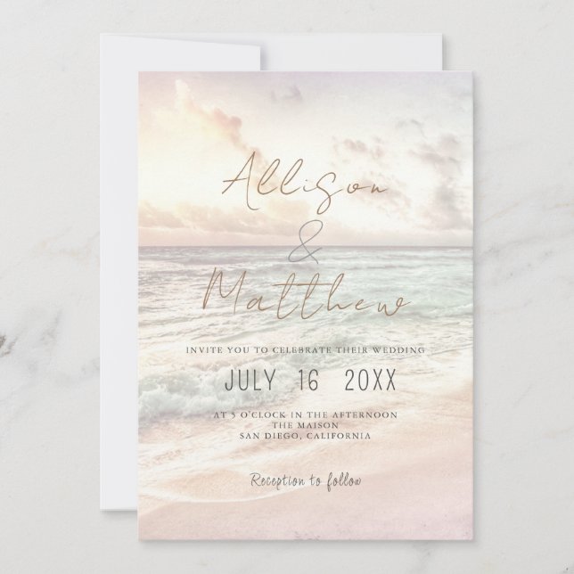Invitación Beach Wedding Invitation Seaside/Oceanside Wedding (Anverso)