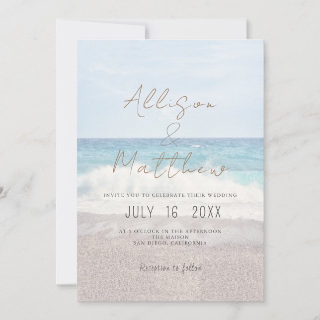 Invitación Beach Wedding Invitation Seaside/Oceanside Wedding (Anverso)