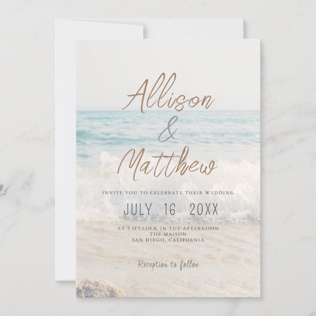 Invitación Beach Wedding Invitation Seaside/Oceanside Wedding (Anverso)