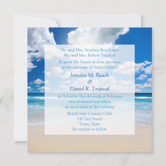 Invitación Beach Wedding Invitation Tropical Wedding Invite (Anverso)