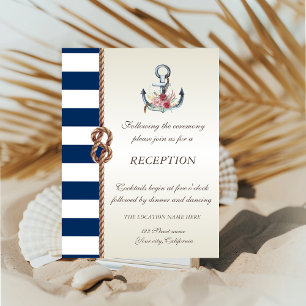 Invitación Beach Wedding Navy Rope, recepción a rayas