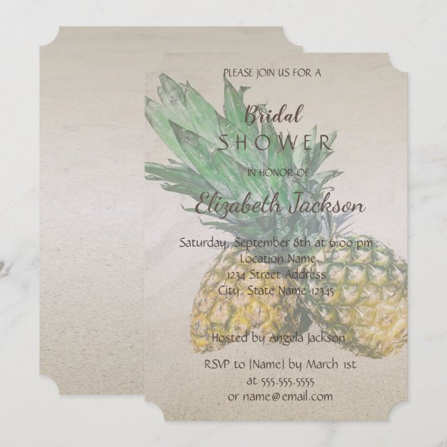 Invitación Beach Wedding Pineapple Bridal Shower (Anverso / Reverso)