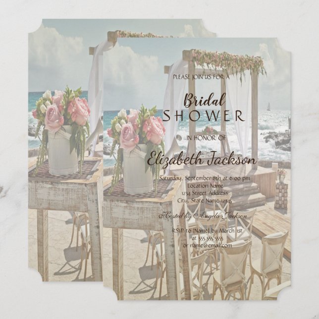Invitación Beach Wedding Retro Arch Bridal Shower (Anverso / Reverso)