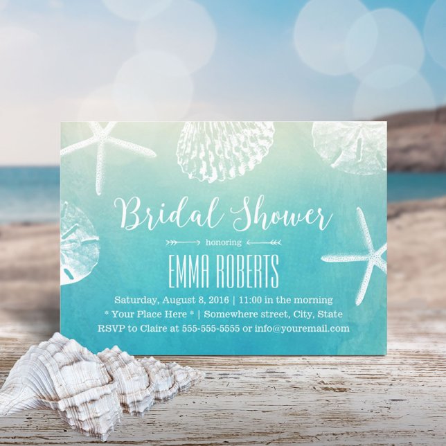 Invitación Beach Wedding Seashells Watercolour Bridal Shower (Subido por el creador)