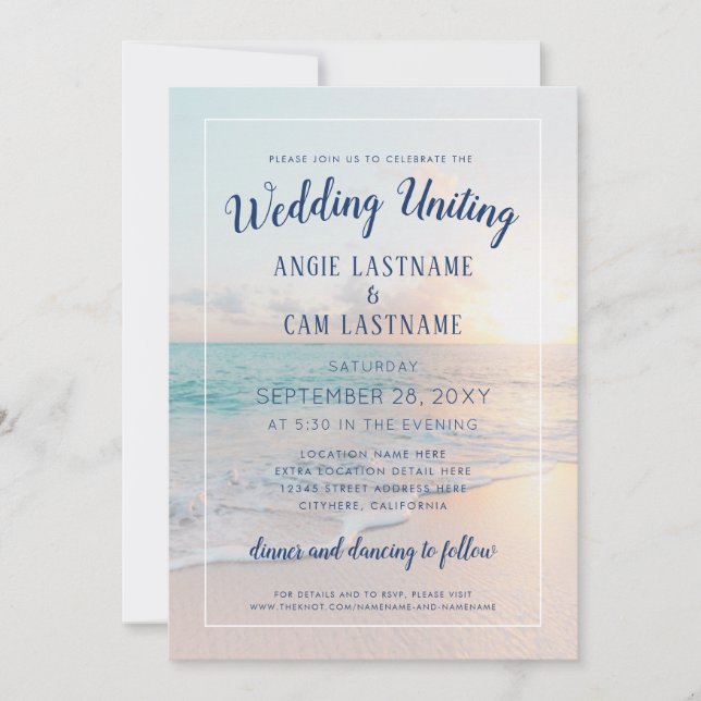 Invitación Beach Wedding Sunset Sunrise Sandy Ocean (Anverso)