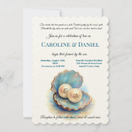 Invitación Beach Wedls Pearls Shell elegante tema del océano