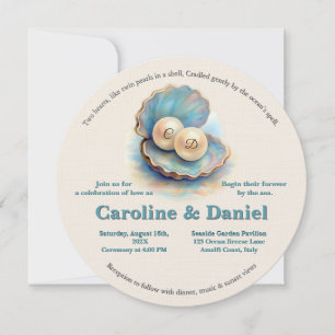 Invitación Beach Wedls Pearls Shell elegante tema del océano