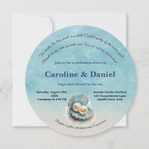 Invitación Beach Wedls Pearls Shell elegante tema del océano