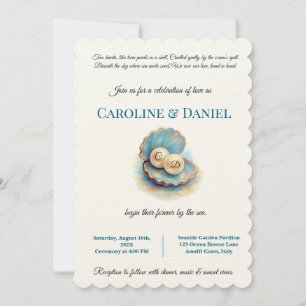 Invitación Beach Wedls Pearls Shell elegante tema del océano