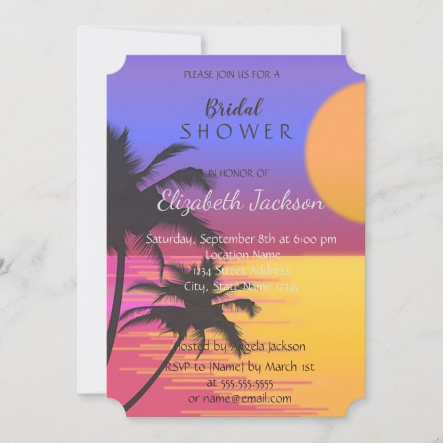 Invitación Beach Wedset Sunset Bridal Shower (Anverso)