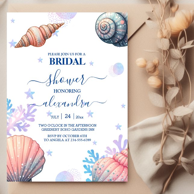 Invitación Beach Wedy Blue Seashells Bridal Shower (Subido por el creador)