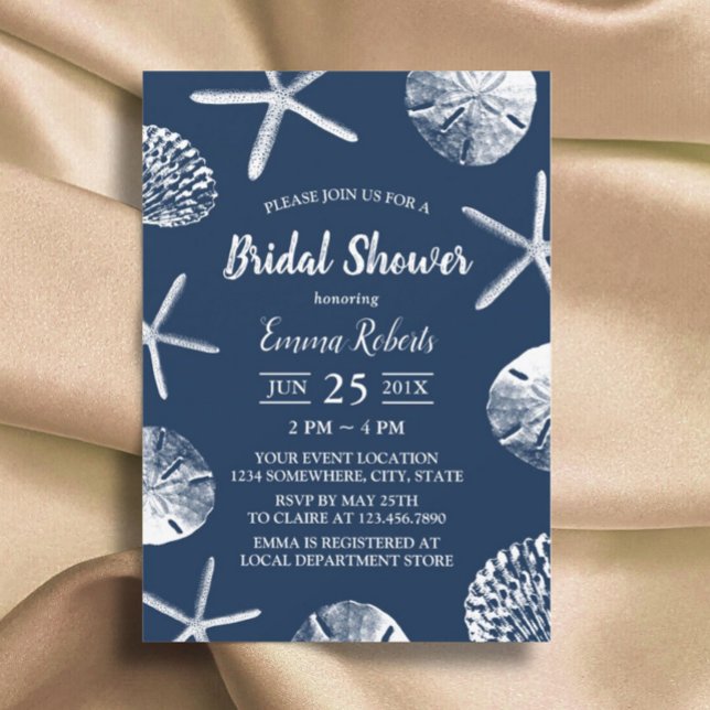 Invitación Beach Wedy Blue Seashells Bridal Shower (Subido por el creador)