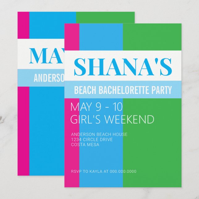 Invitación Beach Weekend Bachelorette Party  (Anverso / Reverso)