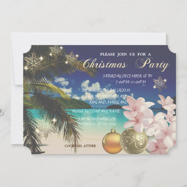 Invitación BeachPalm, Plumeria, Navidades Balls Fiesta Corpor (Anverso)
