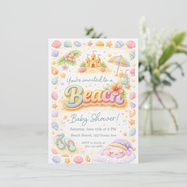Invitación “Beachy Vibes” Baby Shower Invitation (Anverso de pie)