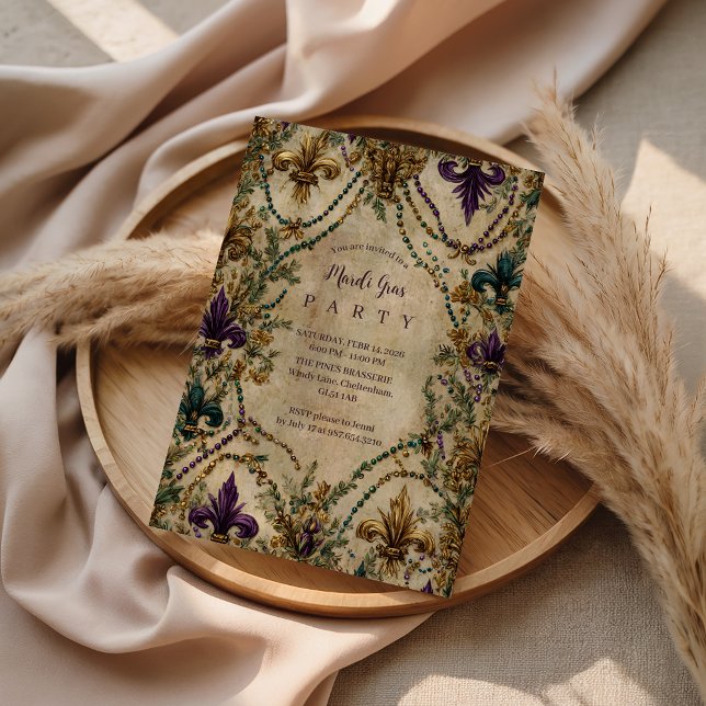 Invitación Beaded Fleur-de-Lis Mardi Gras Masquerade (Subido por el creador)
