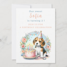 Invitación Beagle de Cachorro Pastel Cute Pastel - Cumpleaños