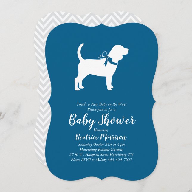 Invitación Beagle Dog Baby Shower Blue Boy (Anverso / Reverso)