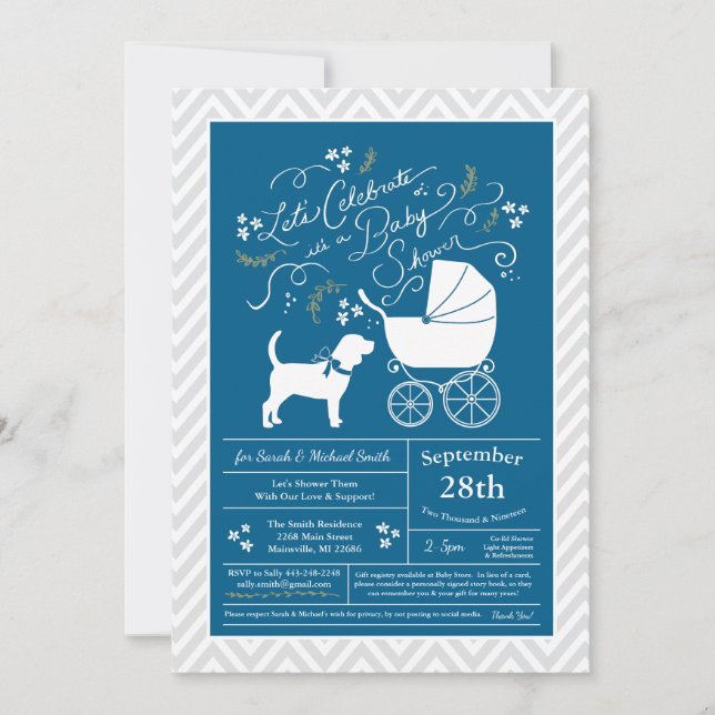 Invitación Beagle Dog Baby Shower Blue Boy (Anverso)