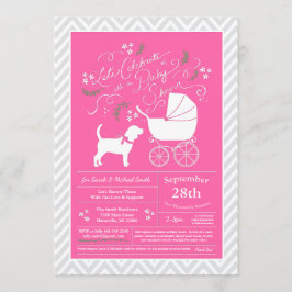 Invitación Beagle Dog Baby Shower Chica Rosa