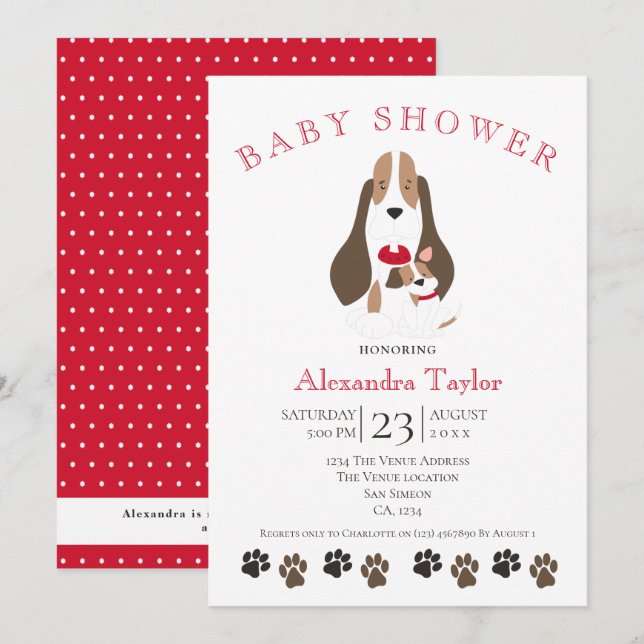 Invitación Beagle Puppy Y Mamá Baby Shower Personalizados (Anverso / Reverso)