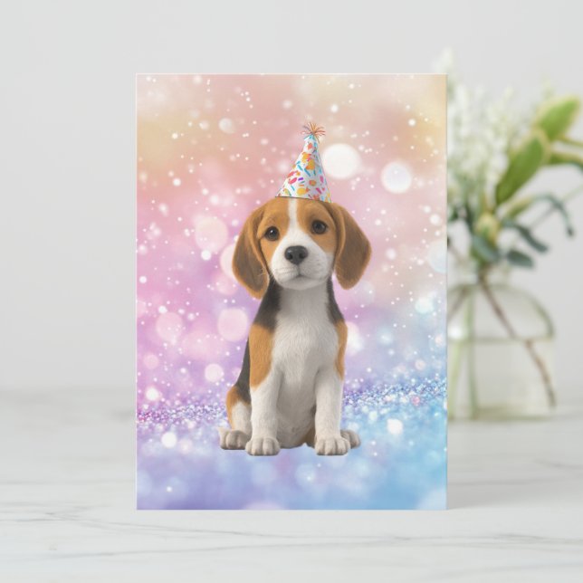 Invitación Beagle Sparkly Birthday (Anverso de pie)