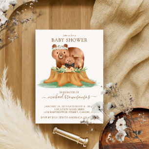 Invitación Bear acuarela Mommy Baby Shower Boy