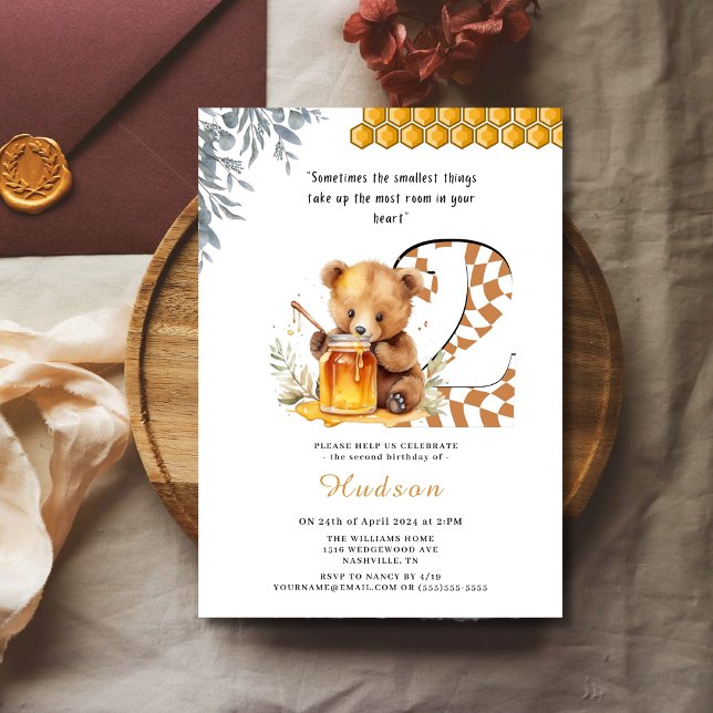 Invitación Bear acuático clásico Miel segundo cumpleaños (Subido por el creador)