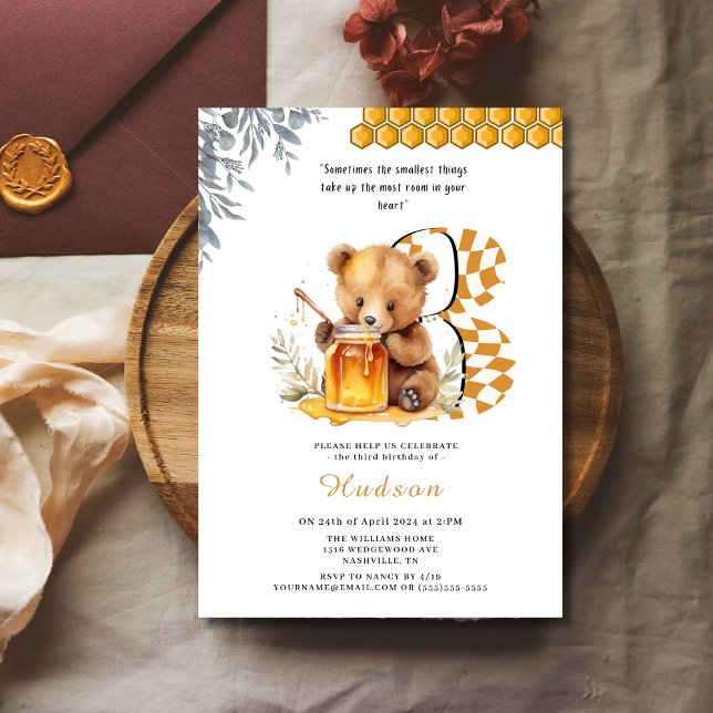 Invitación Bear acuático clásico Tercer cumpleaños (Subido por el creador)