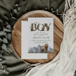 Invitación Bear Adventure Eucalyptus Moss Green Oh Boy