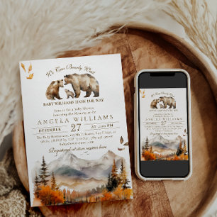 Invitación Bear Adventure Fall Mountain Neutral Baby Shower