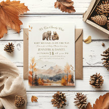 Bear Adventure Fall Mountains Neutral Baby Shower