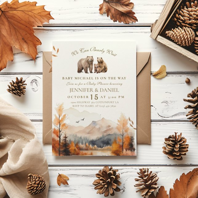 Invitación Bear Adventure Fall Mountains Neutral Baby Shower (Subido por el creador)