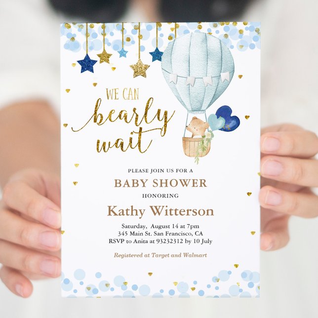 Invitación Bear and Blue Hot Air Balloon Baby Shower (Subido por el creador)