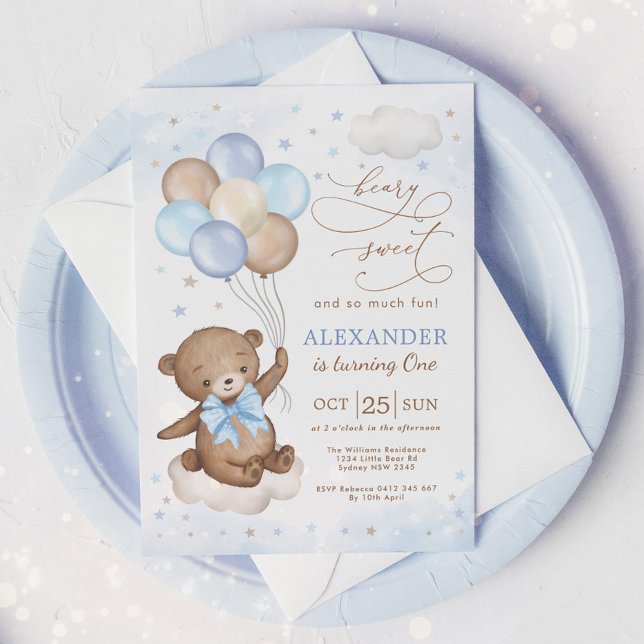 Invitación Bear azul suave globos de oso de cumpleaños Fiesta (Subido por el creador)