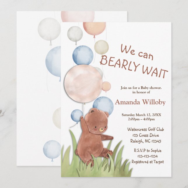 Invitación Bear Baby Shower (Anverso / Reverso)