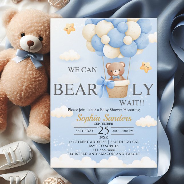 Invitación Bear Baby Shower for Boy | We Can Bearly wait (Subido por el creador)