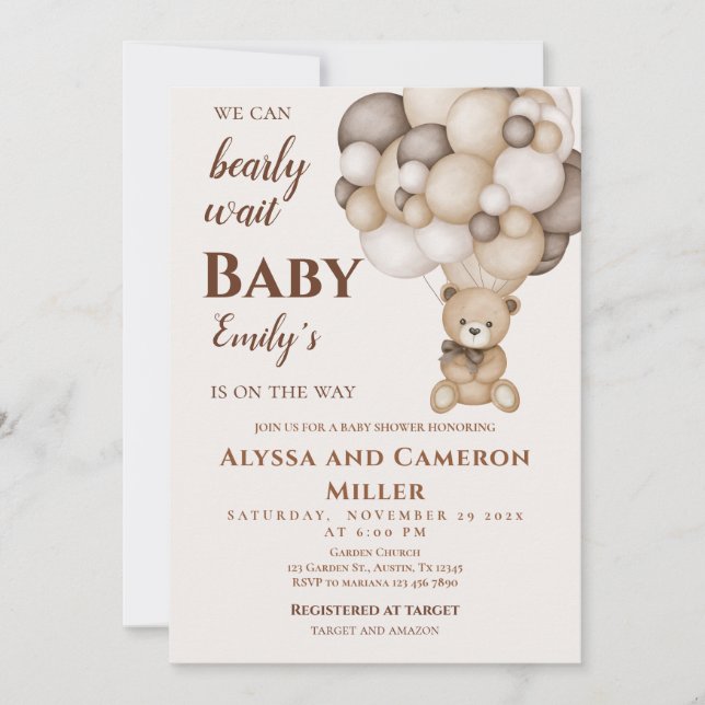 Invitación Bear Baby Shower Girl Invitation (Anverso)