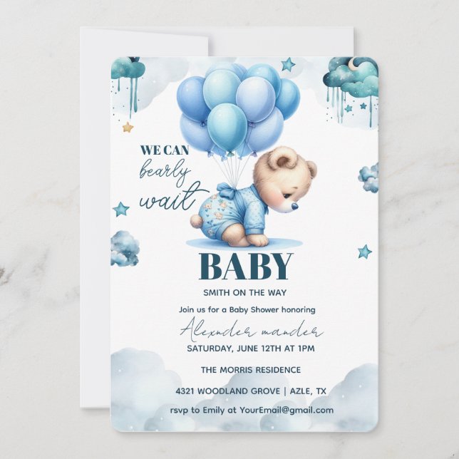 Invitación Bear Baby Shower, lindo Baby Shower (Anverso)