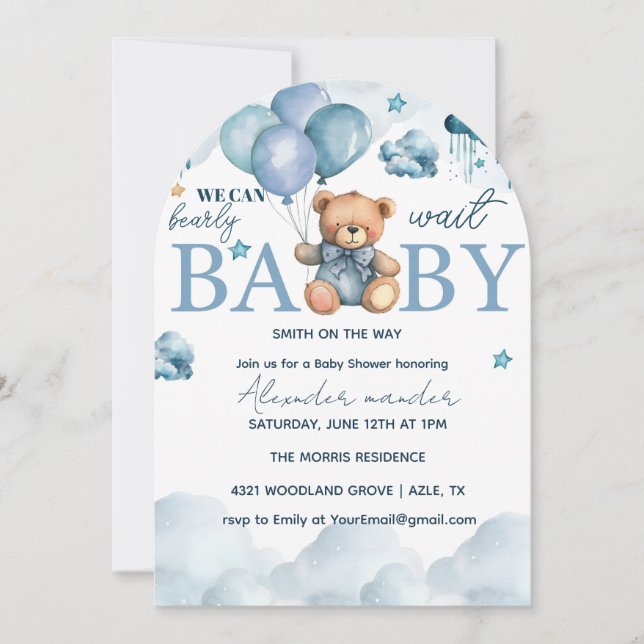 Invitación Bear Baby Shower, lindo Baby Shower (Anverso)