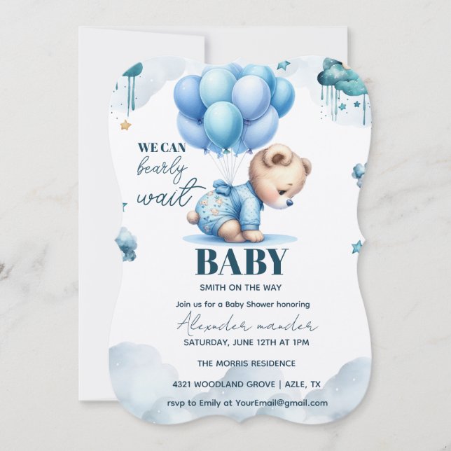 Invitación Bear Baby Shower, lindo Baby Shower (Anverso)
