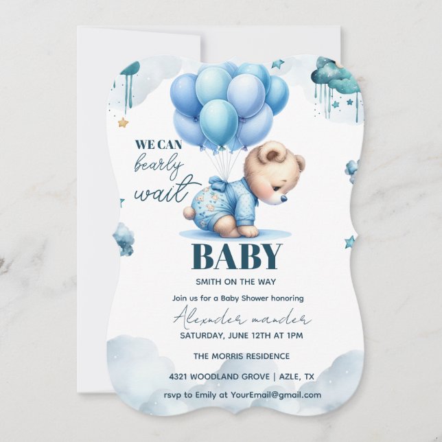 Invitación Bear Baby Shower, lindo Baby Shower (Anverso)