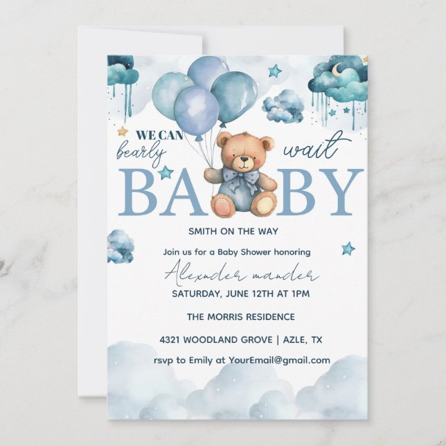 Invitación Bear Baby Shower, lindo Baby Shower (Anverso)