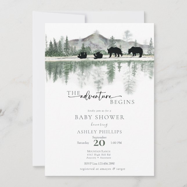Invitación Bear Baby Shower | Montañas Rústicas (Anverso)