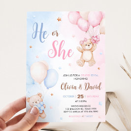 Invitación Bear Balloon Gender Reveal 