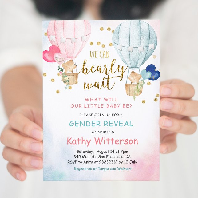 Invitación Bear Balloon Gender Reveal Baby Shower Invitation (Subido por el creador)
