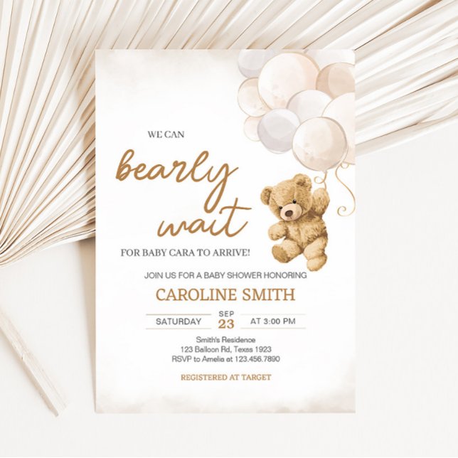 Invitación Bear Balloons Baby Shower (We Can Bearly Wait Teddy Bear Baby Shower Invitation)