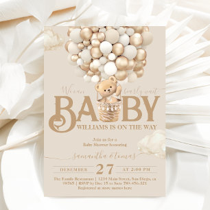 Invitación Bear Balloons Bearly Wait Baby Shower