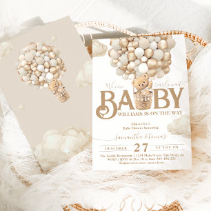 Invitación Bear Balloons Bearly Wait Baby Shower