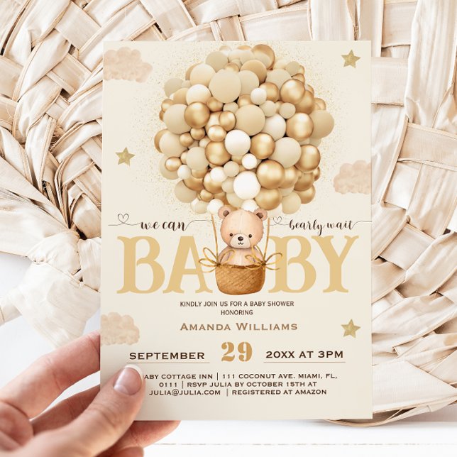Invitación Bear Balloons Bearly Wait Baby Shower (Subido por el creador)